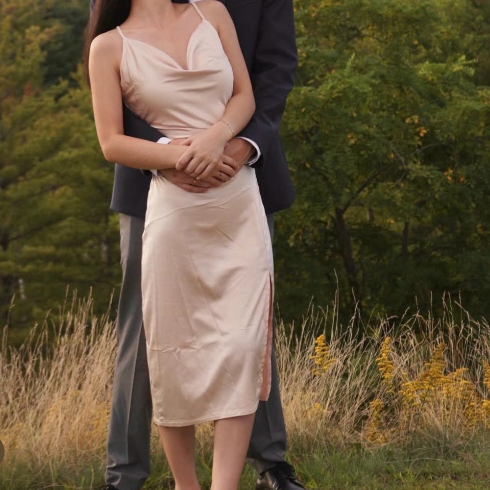 Satin Cowl Neck Midi Dress